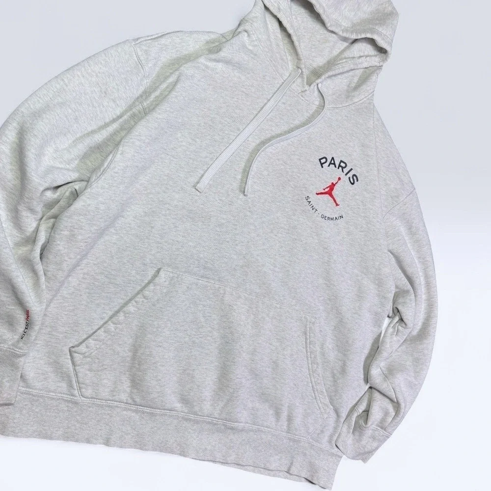 Jordan Fleece Pullover Hoodie Men 2XL Birch Heather Grey PSG Paris 23 Script‎